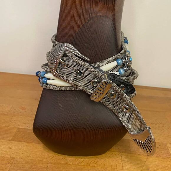 VTG Native American Style Mesh Jewel  Metallic  Medallion Beaded  Belt - Picture 1 of 12
